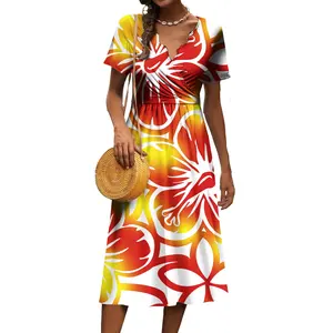 Atacado Polinésia Samoan Tribal Pattern Design Casual Dress Alta Qualidade Personalidade Moda Vestido Custom Clothing Women