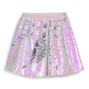 Custom 2-12 Years Girls Pleated Pink Reversible Flip Sequin Skirt