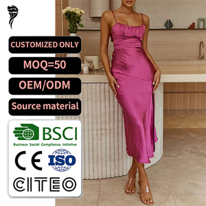 Elegant Pink Satin Midi Dress <b>Spaghetti</b> <b>Strap</b> Sheath Fitted Slit Party Summer Wear - Product Image 1