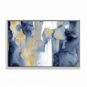 Printed <b>Canvas</b> Artwork: Modern Blue and Gold Abstract Glass Wall Decor,WHITE <b>FRAMED</b> <b>CANVAS</b> - Product Image 2