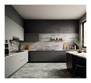 Cuisine modulaire noire tentante avec comptoir, meubles en bois modernes, durables et intelligents avec panneau en mélamine, cuisine sur mesure - Product Image 1