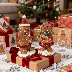 Nouveautés : Statue de Bonhomme en pain d'épices avec visage souriant et détails en crème de sucre rouge, artisanat en résine, objets de collection, décoration de Noël - Product Image 1