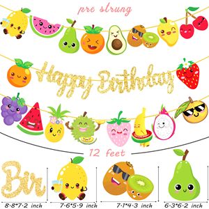 Banner de fiesta de cumpleaños con tema de frutas <span class=keywords><strong>Tutti</strong></span> <span class=keywords><strong>Frutti</strong></span> Party Gold Happy Birthday Banner Summer Fruit Theme Birthday Party Hanging Banner - Product Image 3