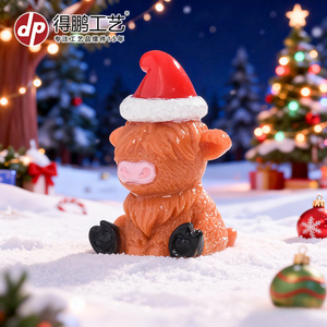 <b>Mini</b> Highland Bull Resin Figurine Santa Hat American Hat <b>Desk</b> Ornament Decorative Gift Accessory - Product Image 5