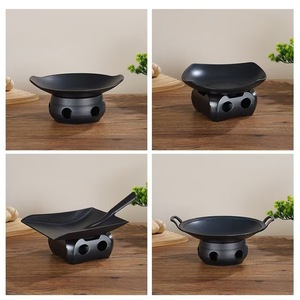 Assiette de service noire mate pour cuisinière ouverte, chauffage à l'alcool, conservation de la chaleur, plat de cuisine individuel - Product Image 2