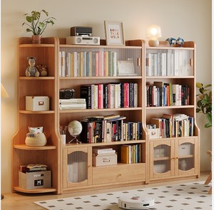 Estantería Clásica de Madera de Caucho con Puertas de Vidrio Changhong y Almacenamiento con Cajones 335 # - Product Image 3