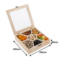 Boîte à collation en bois Landy avec couvercle transparent, 7 compartiments, organiseur de noix et de fruits secs, plateau de service, logo personnalisé, vente en gros