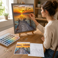 Kit de peinture par numéros personnalisé pour adultes, paysage de coucher de soleil sur quai en bois au bord du lac, peinture acrylique sur toile, décoration murale pour la maison