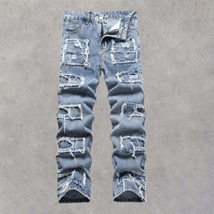 Üreticileri toptan OEM özel sıkıntılı Streetwear kot erkek moda Denim yığılmış pantolon - Product Image 1