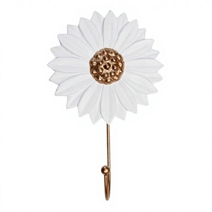 Beaux crochets muraux en métal de conception de tournesol cintres muraux en métal de modèle de plante pour l'installation de perceuse de salle de bains ou de vêtements - Product Image 1