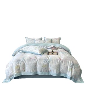 YALSH Tencel Four-Piece Bedding Set Reactive Printed Floral <b>Pattern</b> Cool-Feel Summer Duvet Cover <b>Sheet</b> <b>Fitted</b> <b>Sheet</b> Set - Product Image 5