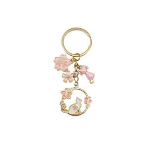 Pink Cherry Blossom Cat <b>Keychain</b> Zinc Alloy Round Fashion Jewelry Accessory For Creative DIY Gifts - Product Image 5