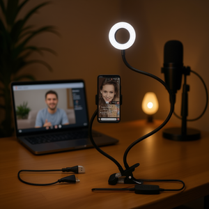 Aro de Luz LED para Selfies con Soporte Ajustable y Abrazadera para Equipos de Transmisión en Vivo - Product Image 2