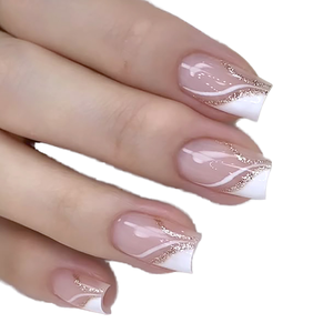 Vente en gros de faux ongles Temooi, couverture complète, style français, pressés, colle, forme carrée, blanc, angulaire, en ABS, 24 pièces, pour les doigts - Product Image 1