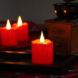 Conjunto de velas de chá operadas por bateria, luzes LED elétricas sem chama, decoração de casa com velas vermelhas recarregáveis, preço baixo 6 unidades