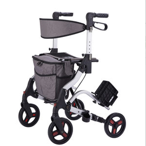 Rollator de <span class=keywords><strong>aluminio</strong></span> con reposapiés extraíble Silla 2 <span class=keywords><strong>posiciones</strong></span> de respaldo ajustables con rueda de PVC de 8 "con bolsa de compras - Product Image 1
