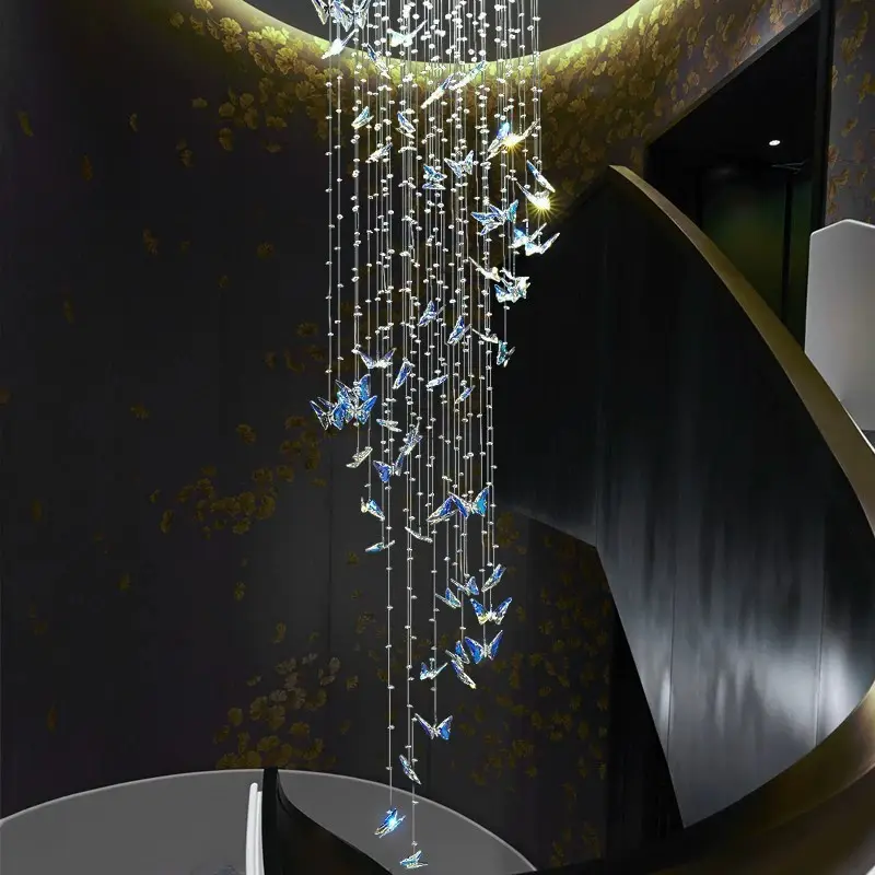 Lampu kristal kupu-kupu baru 2023 buatan Tiongkok lampu tangga ruang tamu dupleks vila mewah