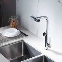 Robinet de cuisine Feiyu Waterfall en acier inoxydable 304, flexible, télescopique, avec pulvérisation rotative, valve en céramique, finition chromée, montage sur plan.