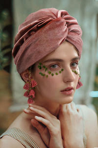 Couvre-chef en velours uni avec pompons pour femme, décontracté, pour le quotidien, les fêtes, le cyclisme, <span class=keywords><strong>tuban</strong></span> - Product Image 6