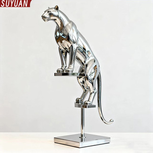 अनुकूलित आधुनिक आउटडोर उद्यान पशु मूर्तियों पॉलिश दर्पण सतह स्टेनलेस स्टील कास्टिंग चीता मूर्तिकला - Product Image 5