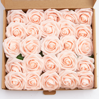 Lot de 25 fleurs artificielles en mousse PE avec tête de Rose pour décoration de mariage, saint-valentin, noël