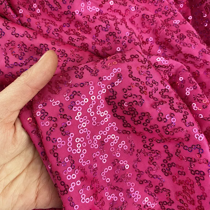 لامع النيون نسيج الترتر الوردي تمتد المطرزة ل Dancewear اللباس الخياطة 2021 جديد