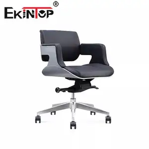 Ekintop Office Furniture Modern 360 Swivel Office Chairs PU Fabric Executive Chair Metal Leg Reception Chair