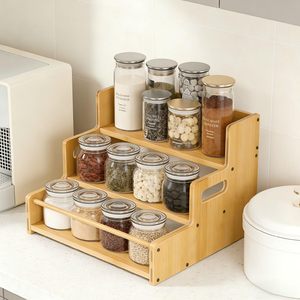 Offerta Speciale: Organizzatore per Spezie <span class=keywords><strong>a</strong></span> 3 Ripiani in Bambù, Scaffale da Bancone per Condimenti, Ideale per Spezie, Sciroppi, Caffè, Facile da Montare - Product Image 2