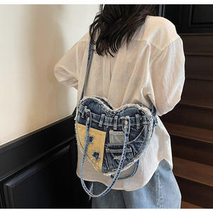 Commercio all'ingrosso borse a <span class=keywords><strong>tracolla</strong></span> in jeans <span class=keywords><strong>blu</strong></span> su tela di jeans Design Denim per le donne - Product Image 5