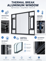 Ventanas Modernas de Aluminio Abatibles con Doble Vidrio Templado, Certificación Energy Star, Resistentes al Viento, para Dormitorios de Villas y Uso Doméstico