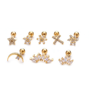 Komi Orecchini In Acciaio Inox 2020 Oro Argento Orecchini Della Vite Prigioniera della Stella della Luna Croce Orecchini Di Cristallo Zircone Unisex Anti Allergico - Product Image 2