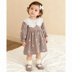 Frühlings-Prinzessinnenkleid für Mädchen von 1-6 Jahren, Neue Babykleidung aus Baumwolle mit Blumenstickerei, Spitzenkragen, Zwillingskleid für Kinder - Product Image 3