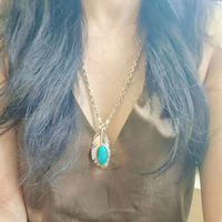 Ailes d'Espoir |   Collier pendentif de luxe en argent sterling 925 avec serti clos et turquoise naturelle Yungaisi - Cadeau