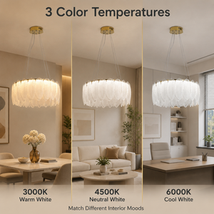 โคมไฟระย้าเหล็กและกระจกแบบโมเดิร์น LED สามสี ขนาด 50 ซม. 80 ถึง 120 วัตต์ สำหรับห้องรับประทานอาหาร ห้องนั่งเล่น โรงแรม และบ้าน - Product Image 4