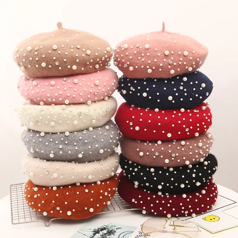 Cappello da berretto in lana 100% con ricamo personalizzato servizio OEM 12 colori per berretto francese da donna