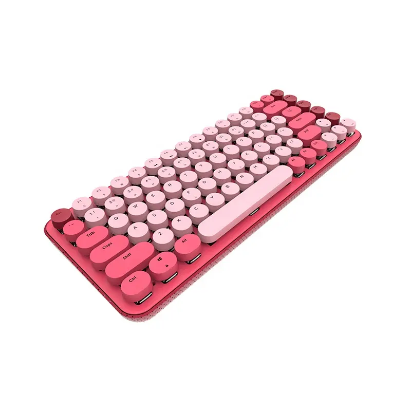 SK-653BTC SQT Keyboard isi daya Retro mekanis, 85 tombol putih lampu latar 2.4GHZ nirkabel Bluetooth kabel tiga Mode Gaming