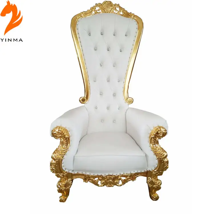 King and queen high back cheaper gold throne chairs royal luxury wedding chair for groom and bride