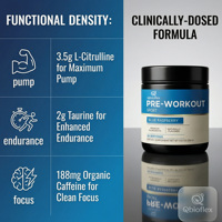 Qbioflex Polvo Pre-Entrenamiento con Logotipo Personalizado, Sabor Frambuesa Azul, para Deporte y Apoyo Inmunológico para Adultos