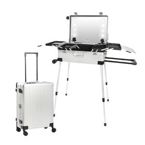 Estuche de maquillaje profesional Obox con espejo LED iluminado, soporte de aluminio portátil para almacenamiento en el hogar y uso en viajes. - Product Image 4