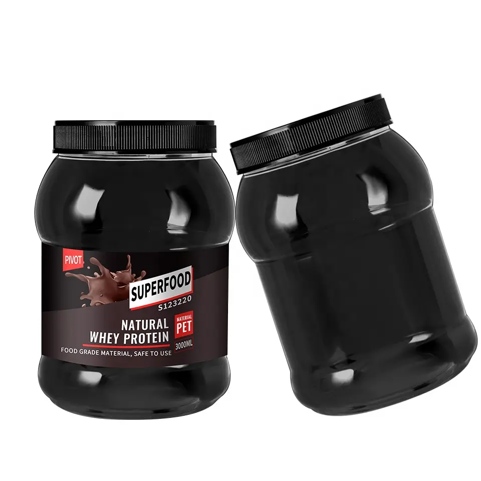 HDPE 3000 ml schwarze breite Öffnung Kunststoff-Gläser leere Kunststoff Molkenprotein-Pulver Nahrungsergänzungsmittelbehälter