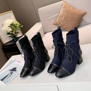 Chaussures d'hiver en cuir à talons hauts pour femme, bottes à bouts ovales style lacets, talons compensés - Product Image 5