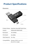 Nuova Chiavetta USB 3.0 Type-C ad Alta Velocità con Doppia Porta, Crittografata, in Metallo, 32GB-256GB, Garanzia di 1 Anno per Telefono e Laptop