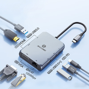 Многофункциональная док-станция SYONG 7 в 1, адаптер <span class=keywords><strong>HDMI</strong></span> 4K, USB-C хаб с VGA+3 портами USB-A 3.0+зарядное устройство PD 100 Вт+RJ45 1000 Мбит/с - Product Image 1