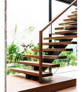 Escada interna de vidro em aço inoxidável com degrau de madeira moderno padrão Austrália