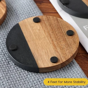 Sous-verres ronds de luxe en <span class=keywords><strong>ardoise</strong></span> et bois d'acacia, résistants à la chaleur, pour décoration de table - Product Image 6