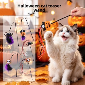 Jouets d'Halloween pour animaux de compagnie, motifs citrouille, araignée, pirate et chauve-souris, en tissu non tissé, baguettes interactives pour chat pour les fêtes - Product Image 4