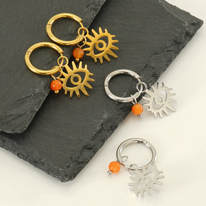 Stainless Steel Devil Eye Hoop Earrings Gold And Silver Color With Orange Bead Geometric Design For Women Fashion Jewelry - Product Image 1
