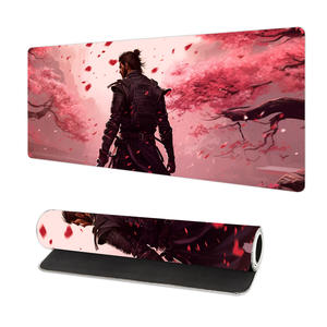 Tapis de souris de jeu XXL personnalisé en tissu jacquard imperméable, OEM, motif fleurs japonaises, avec bords cousus, base en caoutchouc - Product Image 3