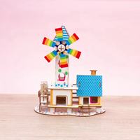 Mini moulin à vent en bois bricolage, modèle de maison 3D, puzzle éducatif pour enfants