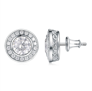 Elegant <b>Halo</b> - Style Moissanite Stud <b>Earrings</b> with Intricate Back Design for Graceful Daily Wear and Special Occasions - Product Image 1